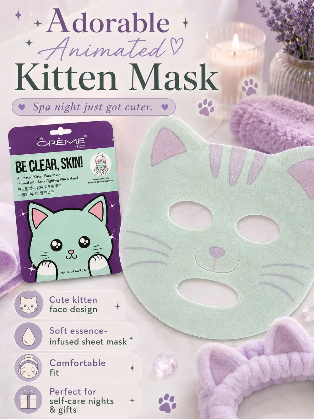 The Crème Shop Be Clear, Skin! Kitten Sheet Mask | Witch Hazel